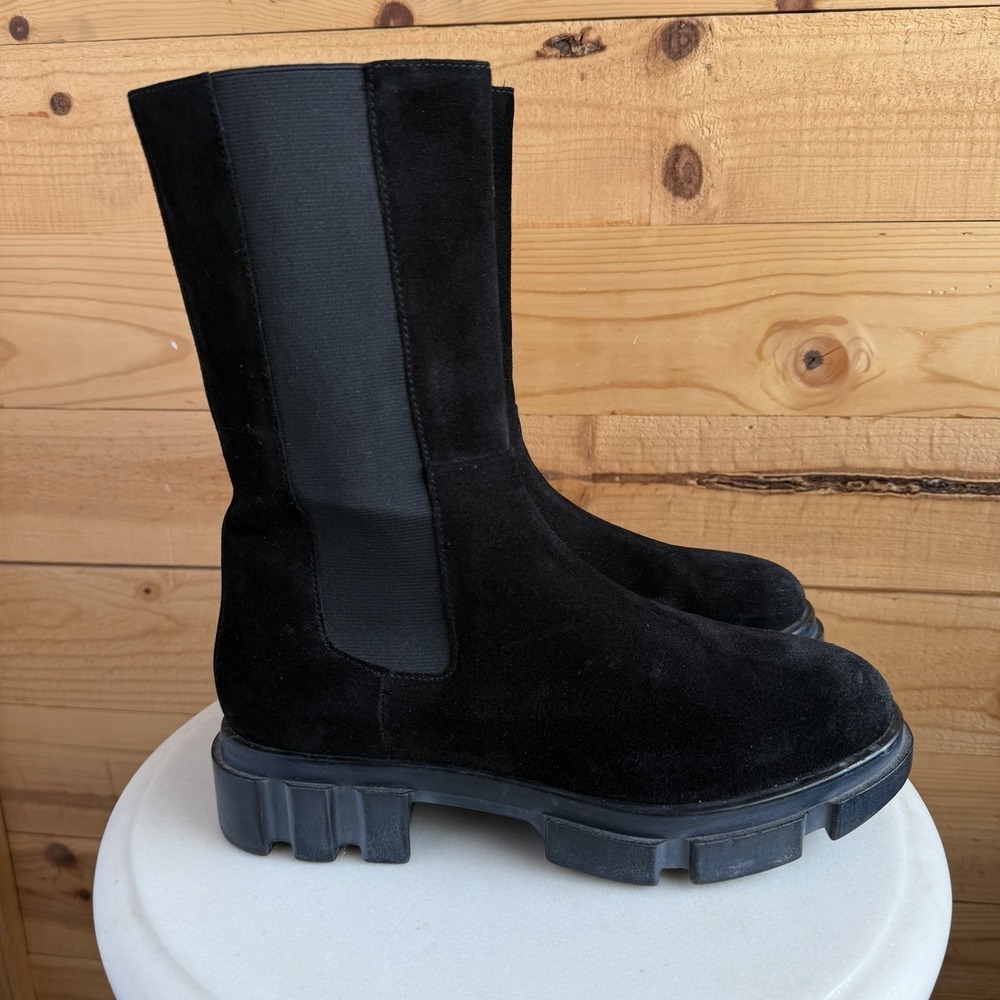 Free People Brooks Chelsea Boots 40/10 Black Suede Platform Chunky Go Go‎ Lug